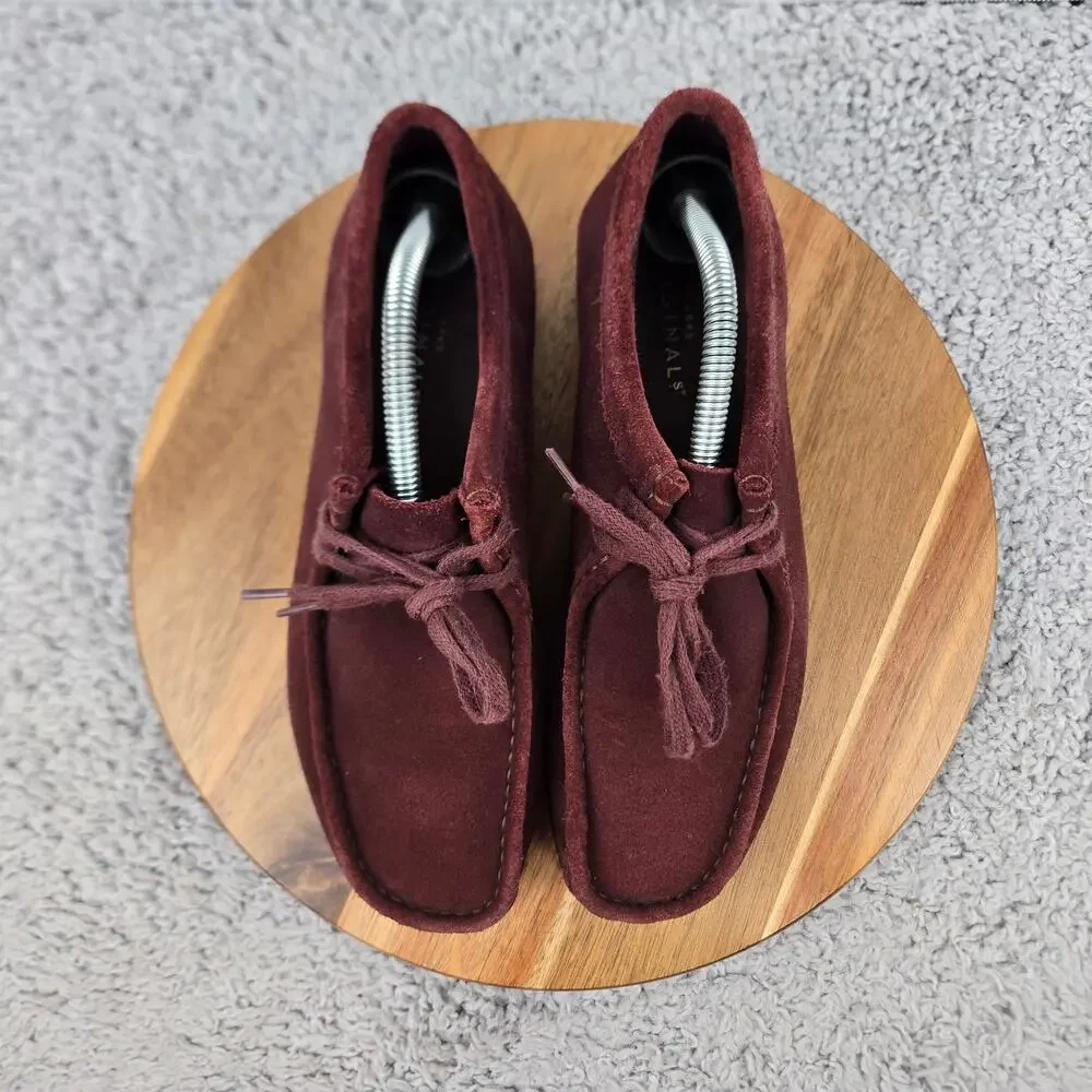 Clarks Original Mens 8M Wallabee Burgundy Suede Casual Lifestyle Chukka Boots